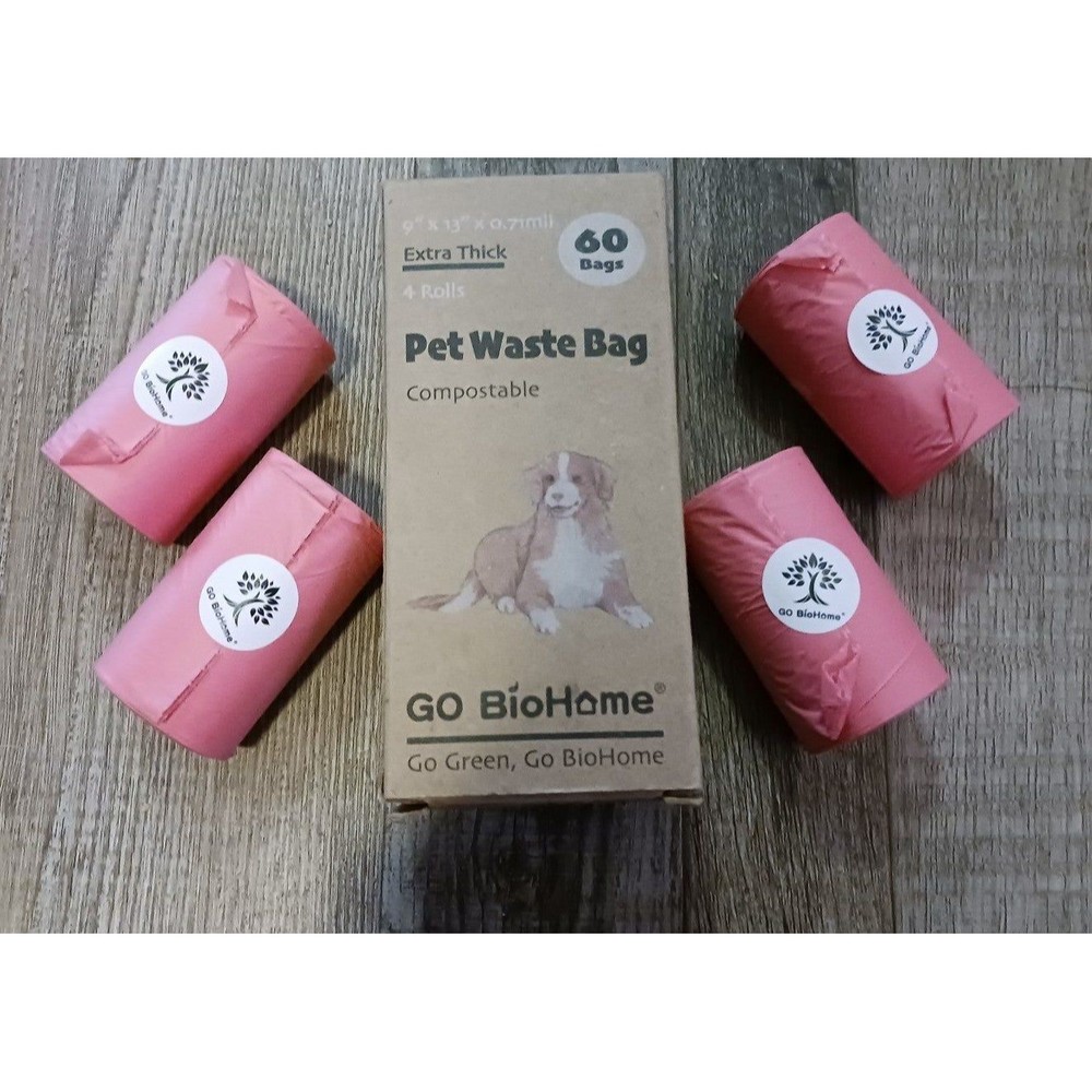 60 Compostable Dog Waste Bags - Pink